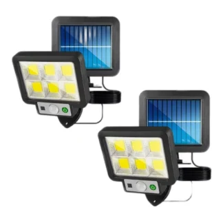 2x LAMPA SOLARNA ŚCIENNA HALOGEN LED CZUJNIK RUCHU ZMIERZCHU OGRODOWA PILOT — zdjęcie 1