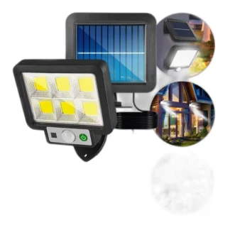 LAMPA SOLARNA ŚCIENNA HALOGEN LED CZUJNIK RUCHU ZMIERZCHU OGRODOWA PILOT — zdjęcie 1