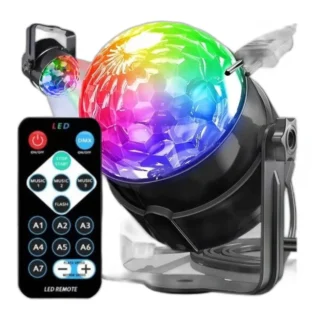 Kolorofon LED z kulką lustrzaną, projektor disco do domu z pilotem — zdjęcie 1